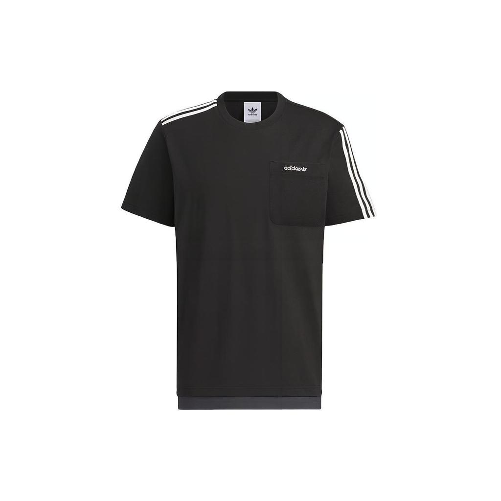 Adidas Originals Trefoil Short Sleeve Graphic Tee With 3-Stripes Pieced Crewneck Men Tops Black IU4812