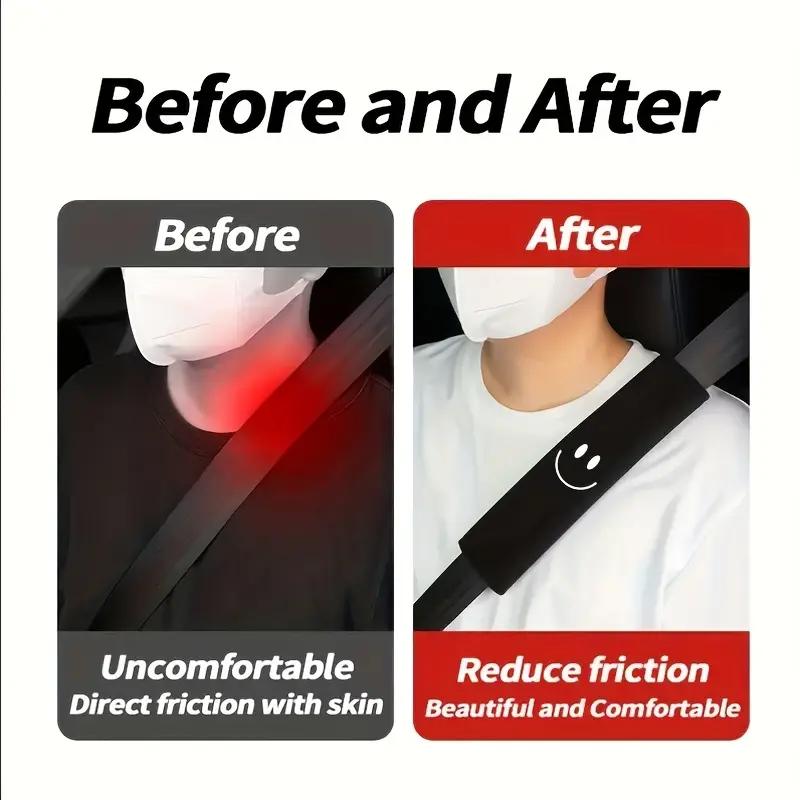 2PCS Car Seat Belt Shoulder Cover with Smiling Face Pattern Soft and Comfortable Seat Belt Cover Interior Supplies
