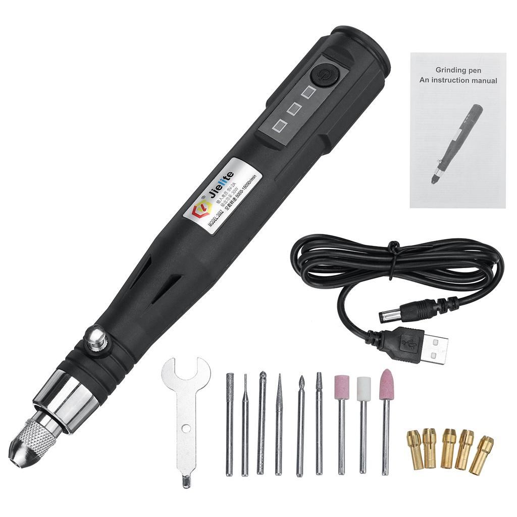 Mini-Gravierwerkzeugmaschine 5000–15000 U/min, 3 Geschwindigkeiten einstellbar, elektrischer Schleifer, Gravierstift, Schleifwerkzeuge, USB, kabelloses Schleifer-Set