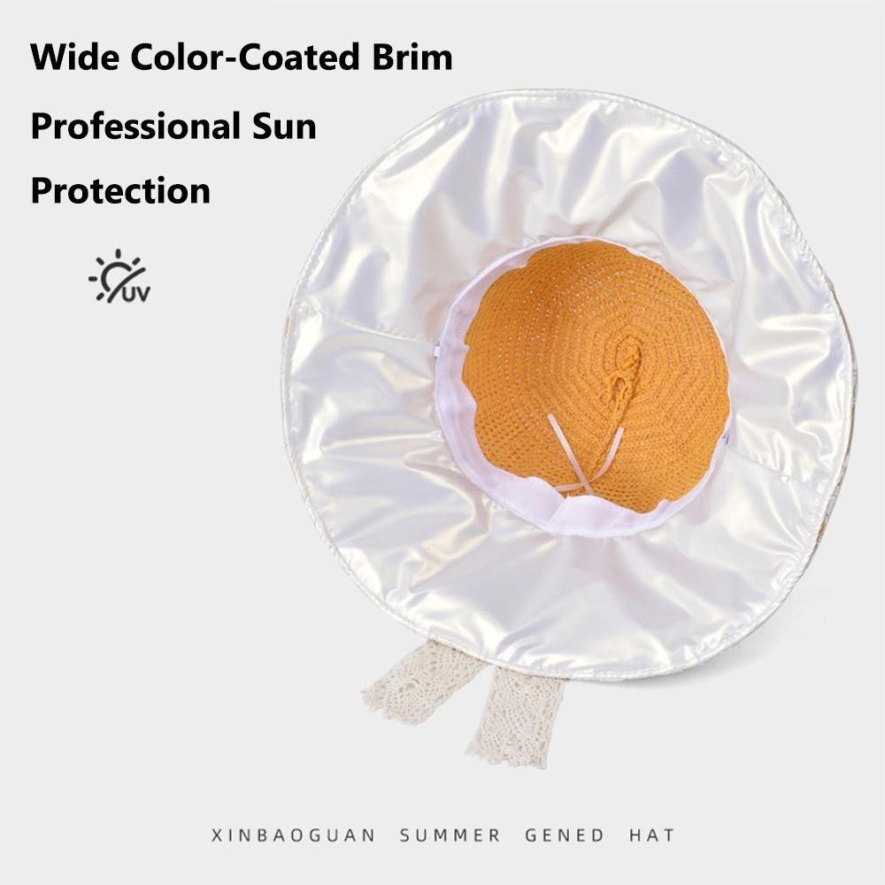 Lace Ribbon Bow Straw Bucket Hat UV Protection Beach Hat Straw Sun Hat  Outdoor Beach Travel
