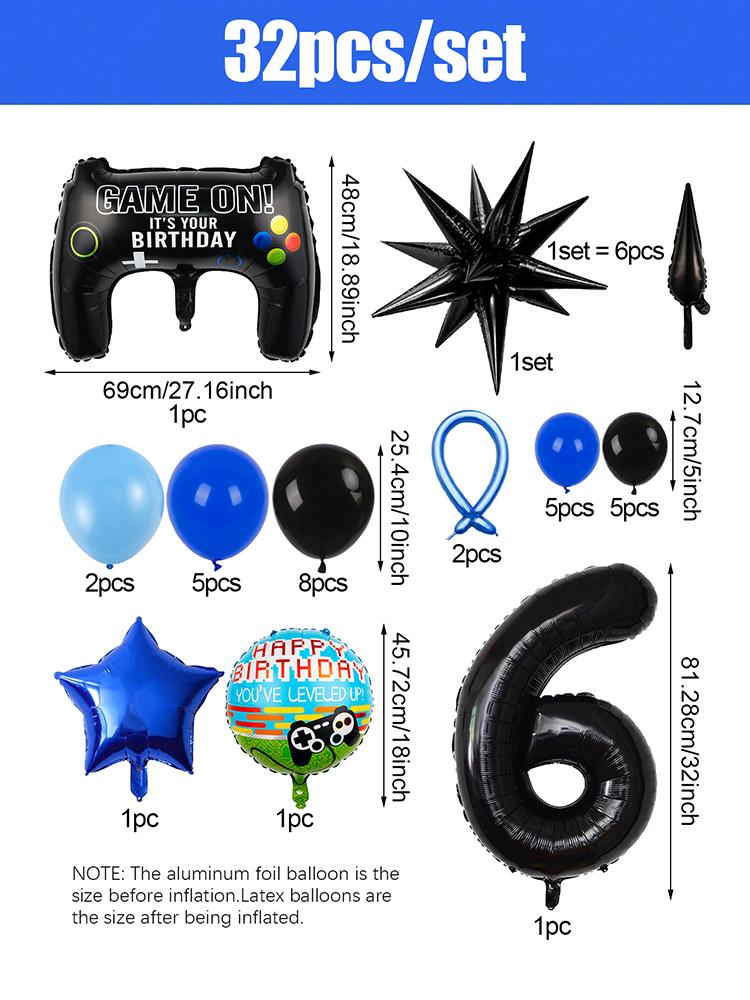 1set Video Game Theme Number Birthday Set Game Controller Balloons Black 1-15 Number Balloons Gamer Kids Birthday Party Decors