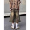 Retro Cropped Men Wide Leg Jeans Gothic Washed Loose Straight Casual Couple Shorts Sweatpants