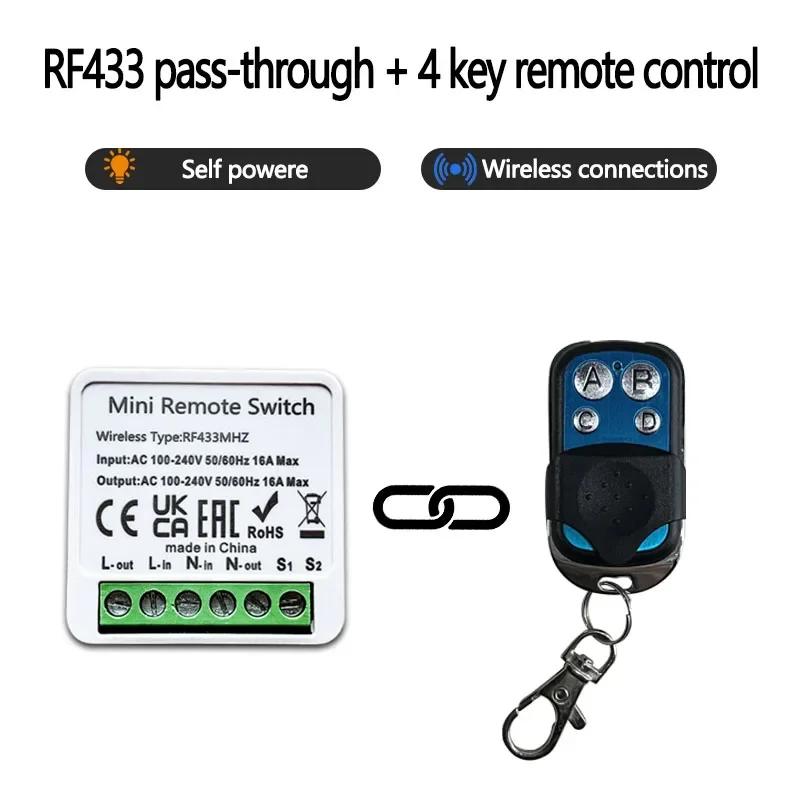 RF 433MHz Wireless Switch 16A Relay Receiver 2-Way Control 4Keys Wireless Remote Control Switch for Fan Curtain Garage Door