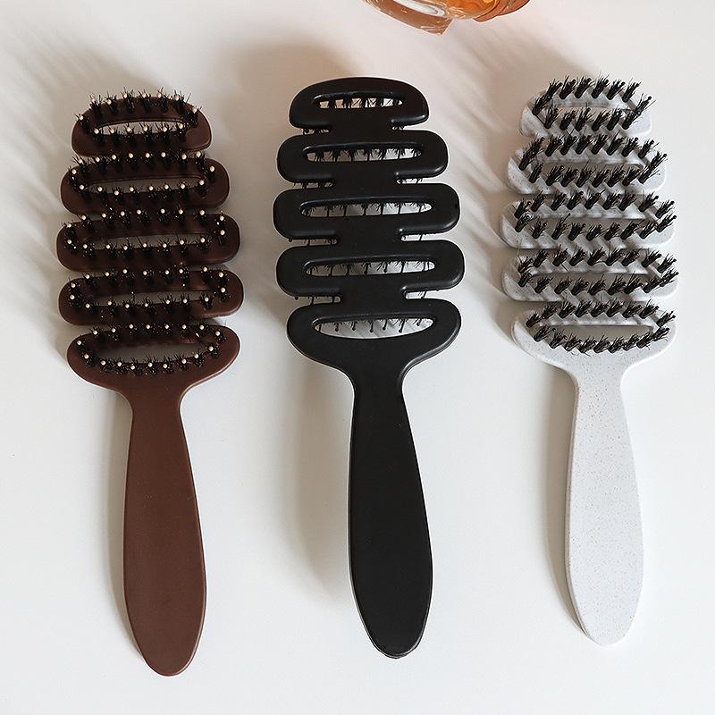 Volumizing Boar Bristle Hair Brush,Smoothing Dual-Style Hair Brush with Fluff-Up