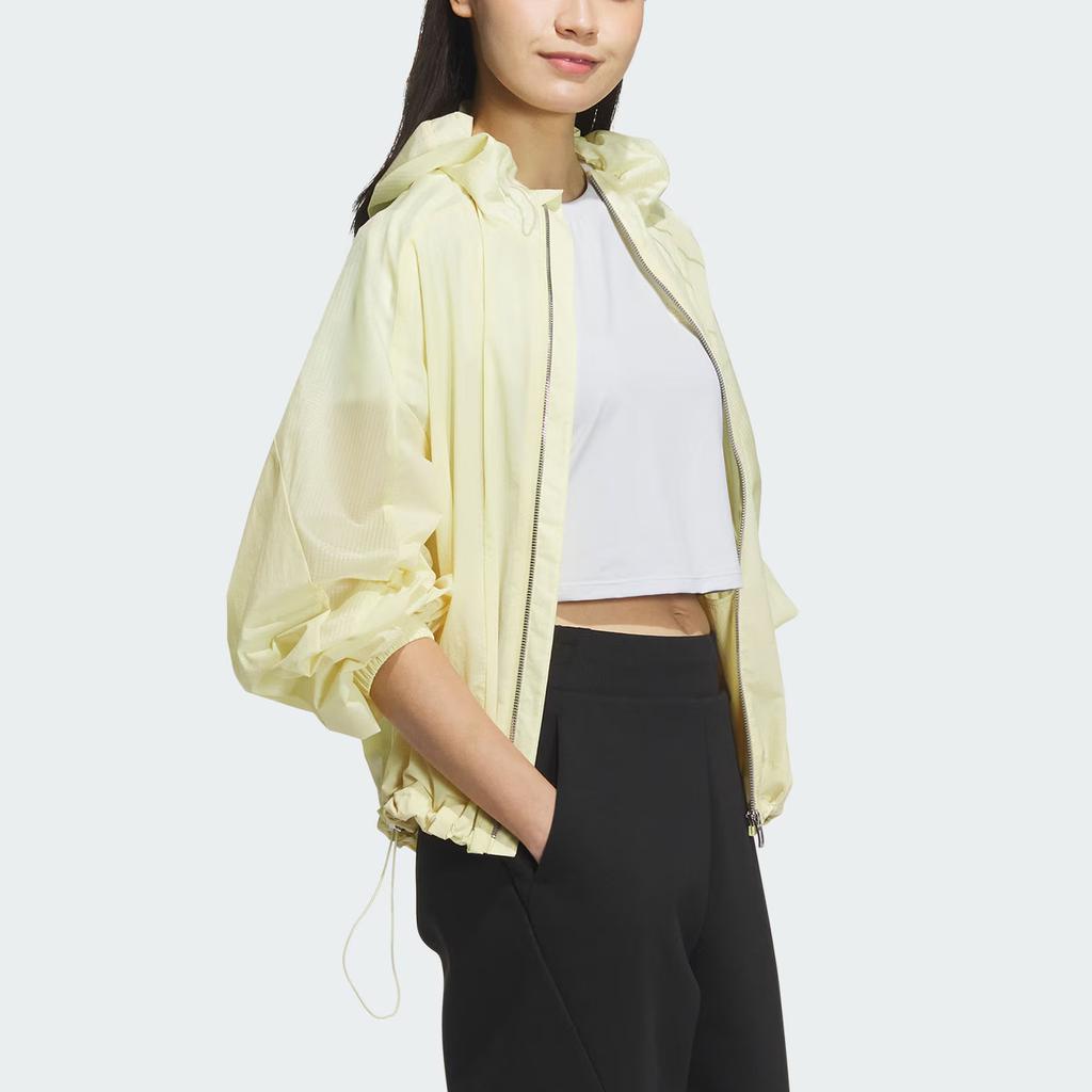 Adidas Modern Tech Woven Water-Resistant Hooded Solid Color Puff Sleeve Long Sleeve Jacket Women Jacket Powder-Yellow Metallic-Silver JZ1656