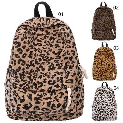 Corduroy Leopard Backpack Teenagers School Bag Large Capacity Fashion Students Bookbag Stylish Shoulder Backpack Travel Rucksack
