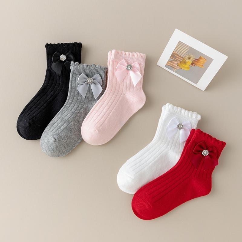 Kids Bow Socks Baby Girls Cotton Cute Socks for Girls Cute Bow Soft Toddlers Princess Children Tube Socken Spring Autumn