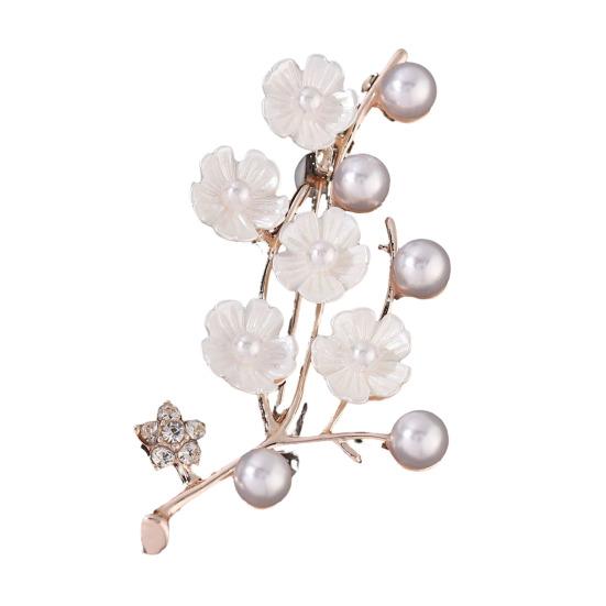 Mother Day Brooch with Strong Pin Design Imitation Pearl Cubic Zirconia Inlay Flower Shape Sweater Badge