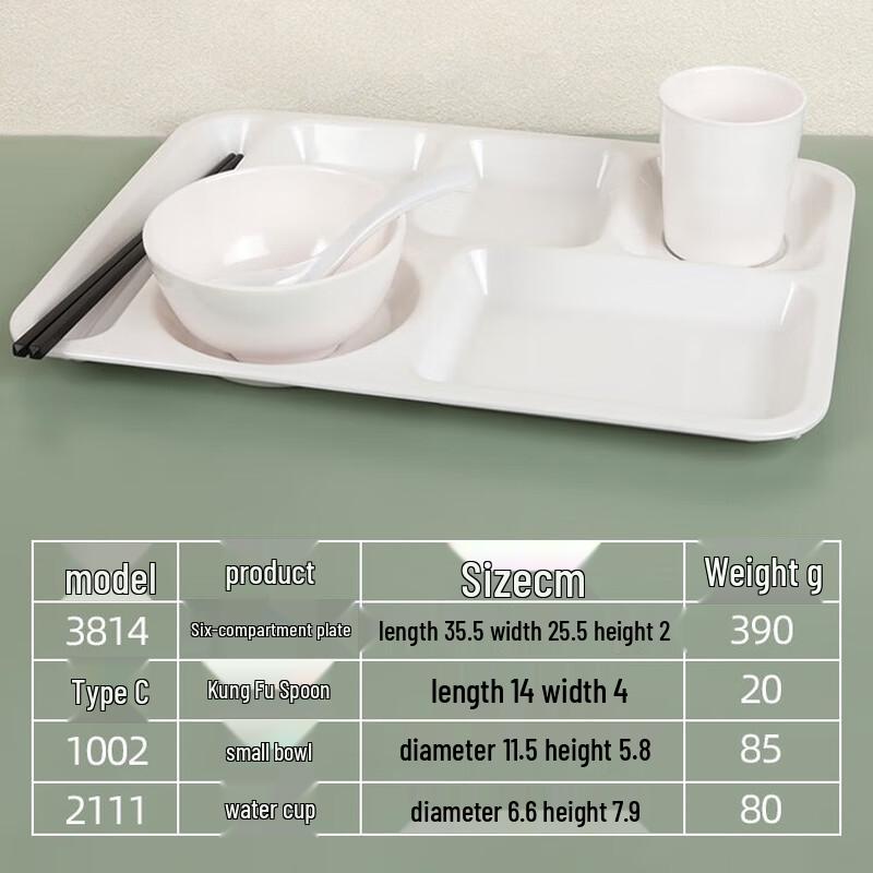 White A5 Melamine 6-Compartment Commercial Serving Tray - 5-Piece Set