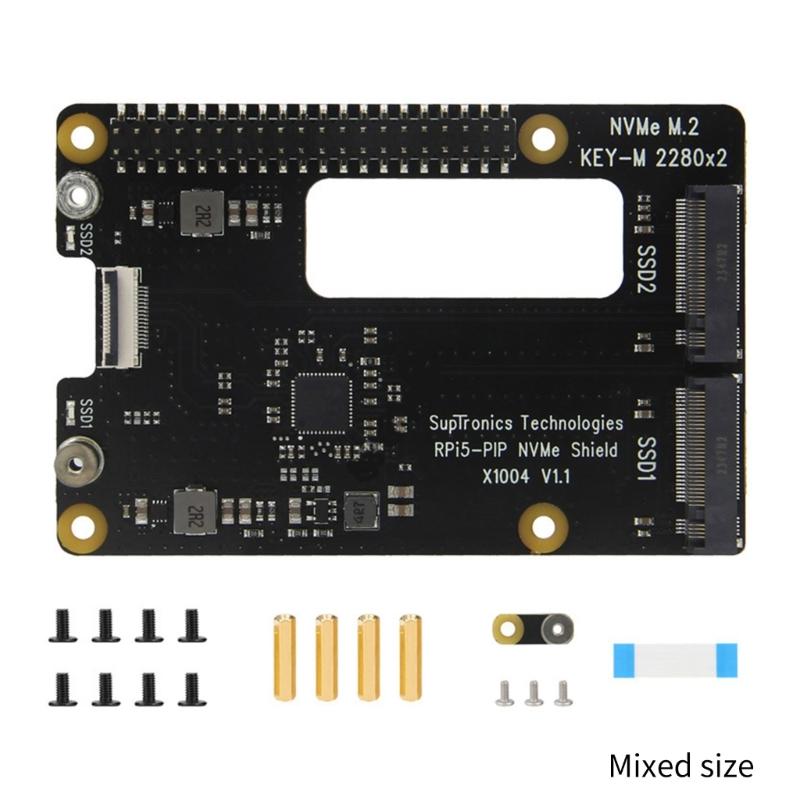 X1004 PCIe  NVMe Expansion Board Support Double 2280 Hard Drive Slot Rapid Booting for Pi 5 Board
