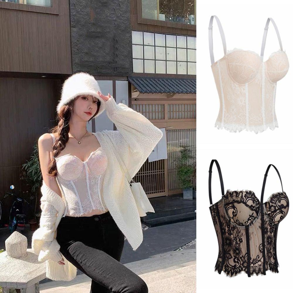 Transparent Lace Corset Slim fit Crop Tops Fashion Suspender Vest Ladies