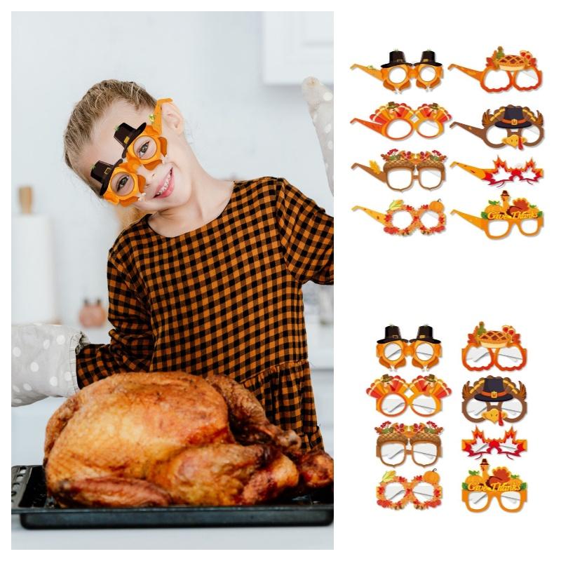 Funny Thanksgiving Party Decorative Glasses For Photos Autumn Maple Leaf Thanksgiving Paper Glasses Characters)