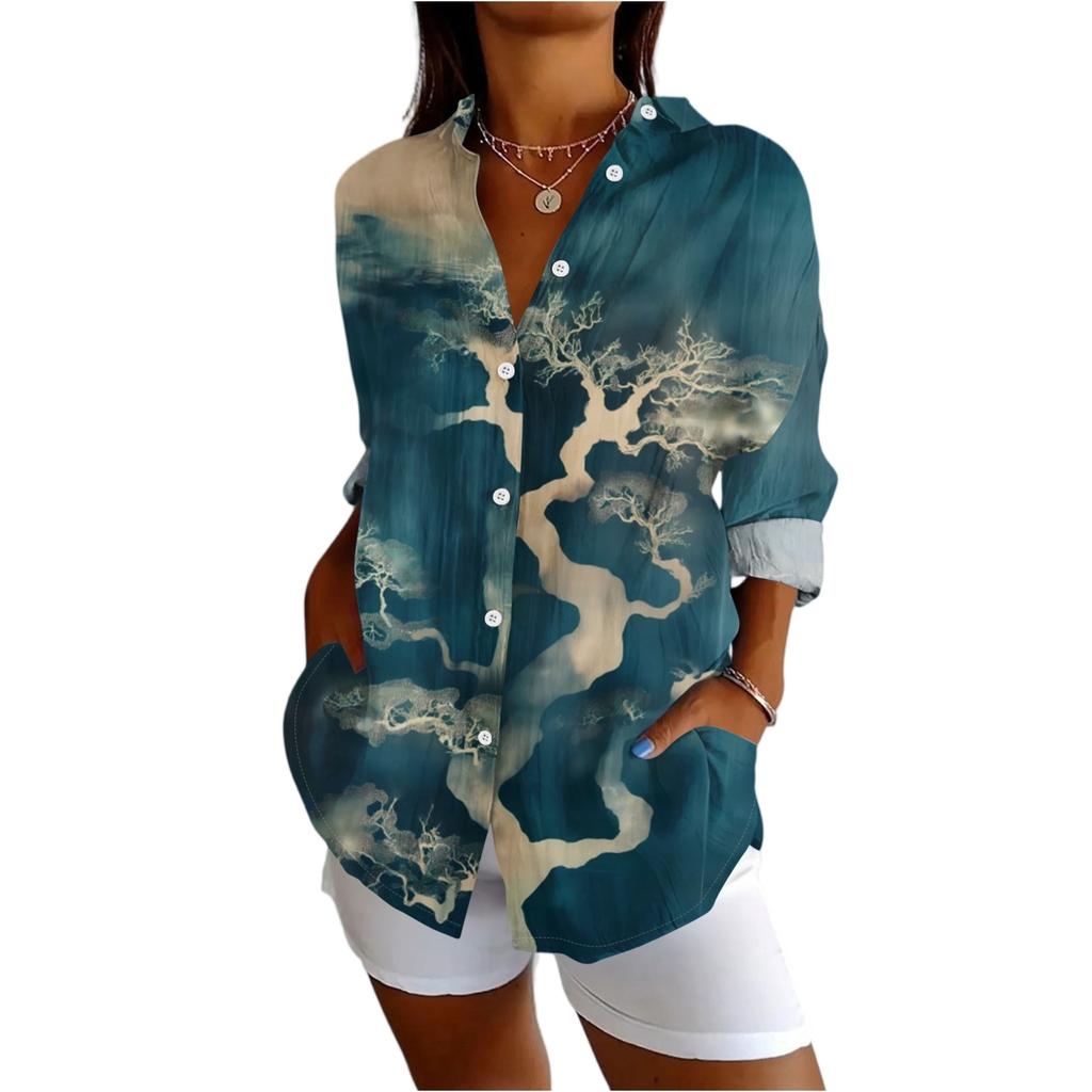 Womens Button Down Shirt Long Sleeve Shirts For Women Print Graphic Blouse Top
