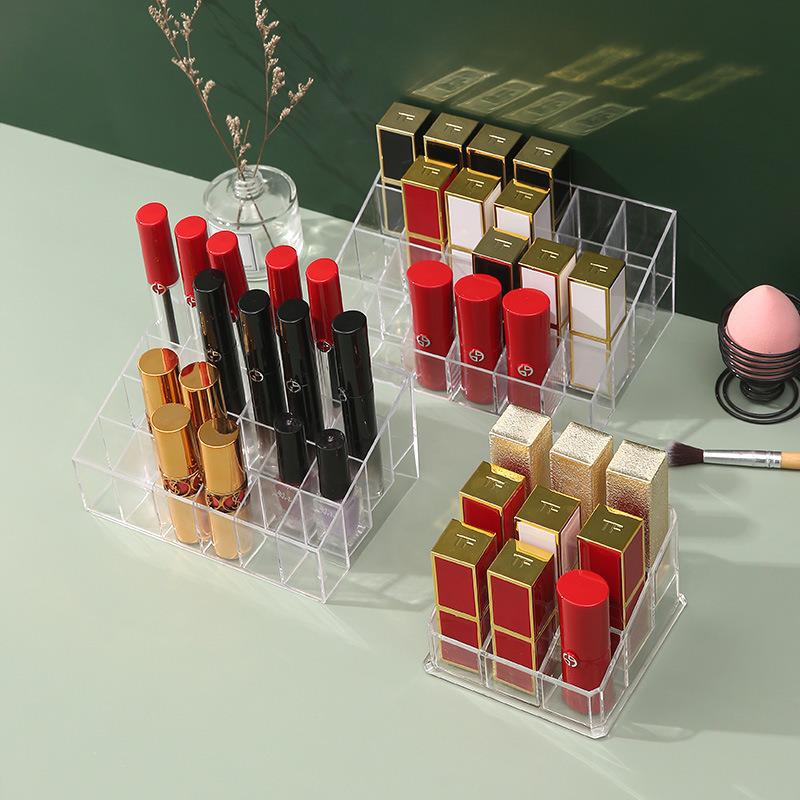 24-Slot Transparent Lipstick Organizer - Desktop Cosmetic Storage & Display Box