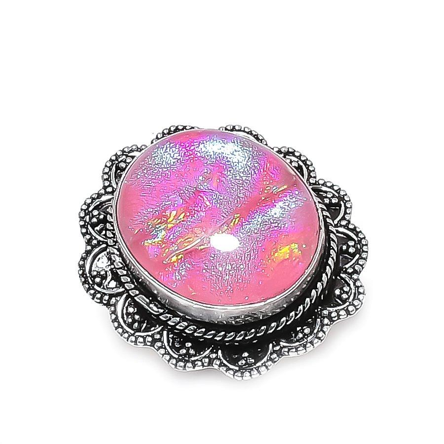 Natural Pink Triplet Opal Gemstone 925 Sterling Silver Jewelry Ring Size 8 ETC-13979