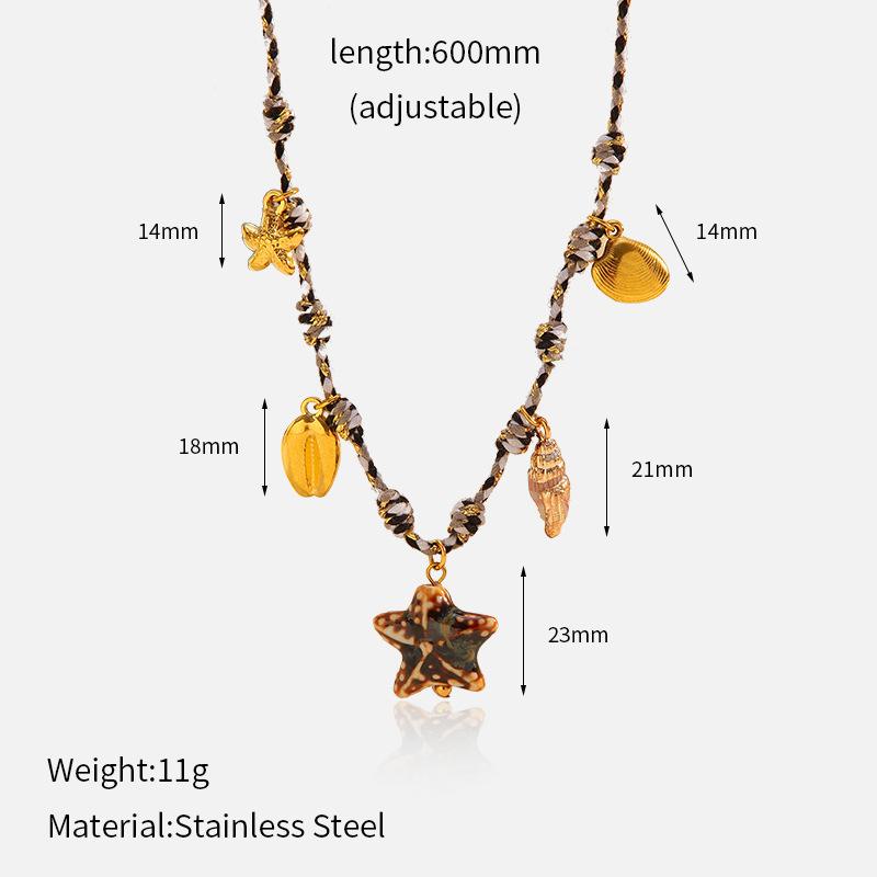 

Summer Dopamine Woven Titanium Steel Bracelet Ceramic Fish Shell Starfish Necklace Ocean Jewelry Set