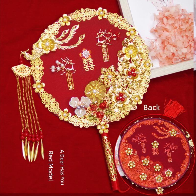 New Style Ancient-Style Fan, Bridal Round Fan, Wedding Fan, Xiuhe Dress Round Fan, Dragon and Phoenix Gown Accessories, Chinese-Style Hand-Held