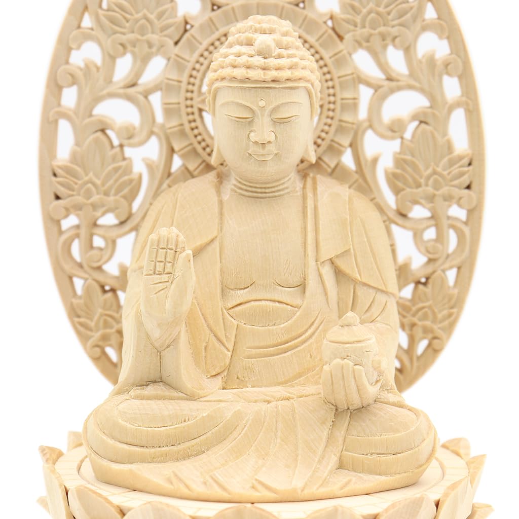 Spezial Buddha-Statue sitzend Yakushi Nyorai Höhe Breite 10 Tiefe 9 Zypressenholz Schnitzerei mit Heiligenschein und Kreis 6995 Kuritas [Nyorai]