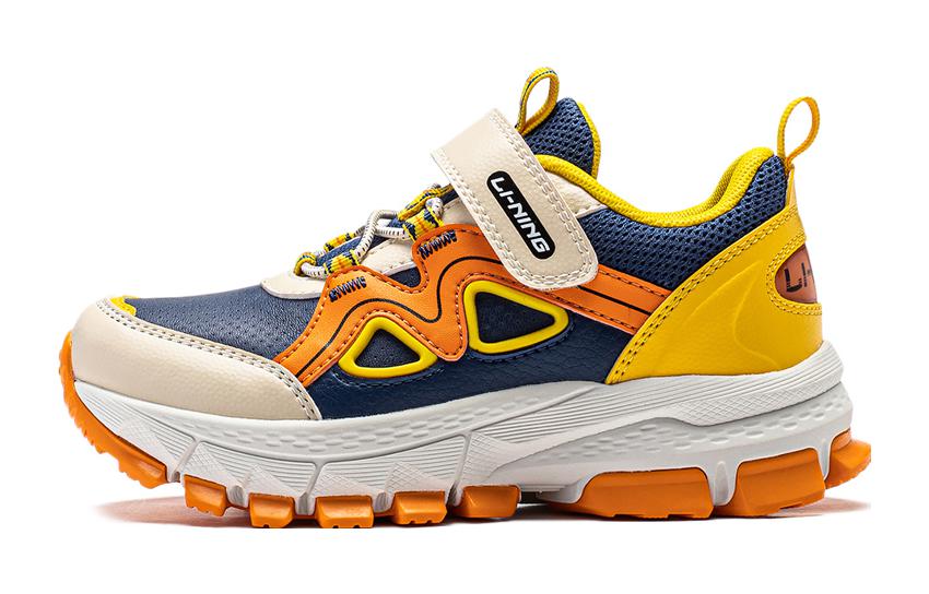 Li Ning YOUNG Cushioning Rebound Low top Running Shoes Blue Orange Yellow Kids YKNT144-1 25