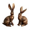 2 Pieces Bronze Hare Statue Resin Animal Sculpture Figurine Desktop Decoration Home Decor for Living