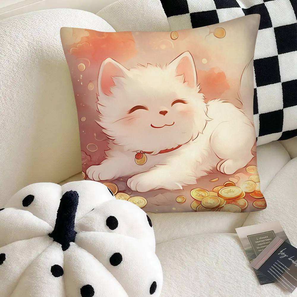 Милая Наволочка  Счастливый Кот  Модная Квадратная Наволочка Спальня Диван Комната Ins Декор Отдых 16x16Inch