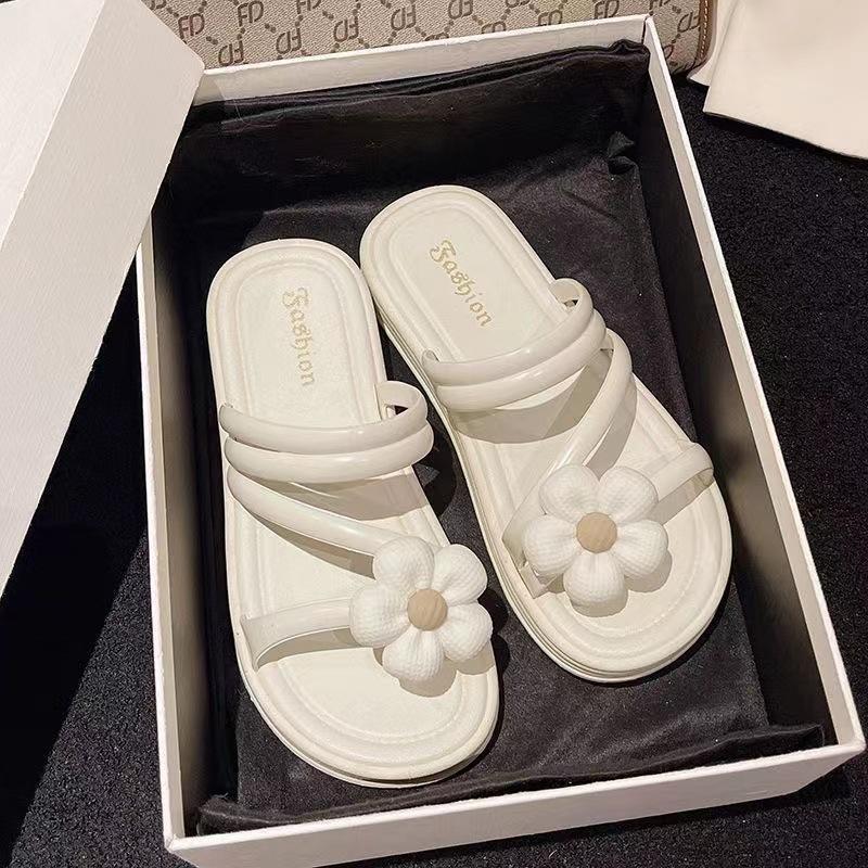 Coole Hausschuhe Damen Sommer neu ins Blumenfee-Stil vielseitig hohl dünner Riemen Französisch außen dicker Boden
