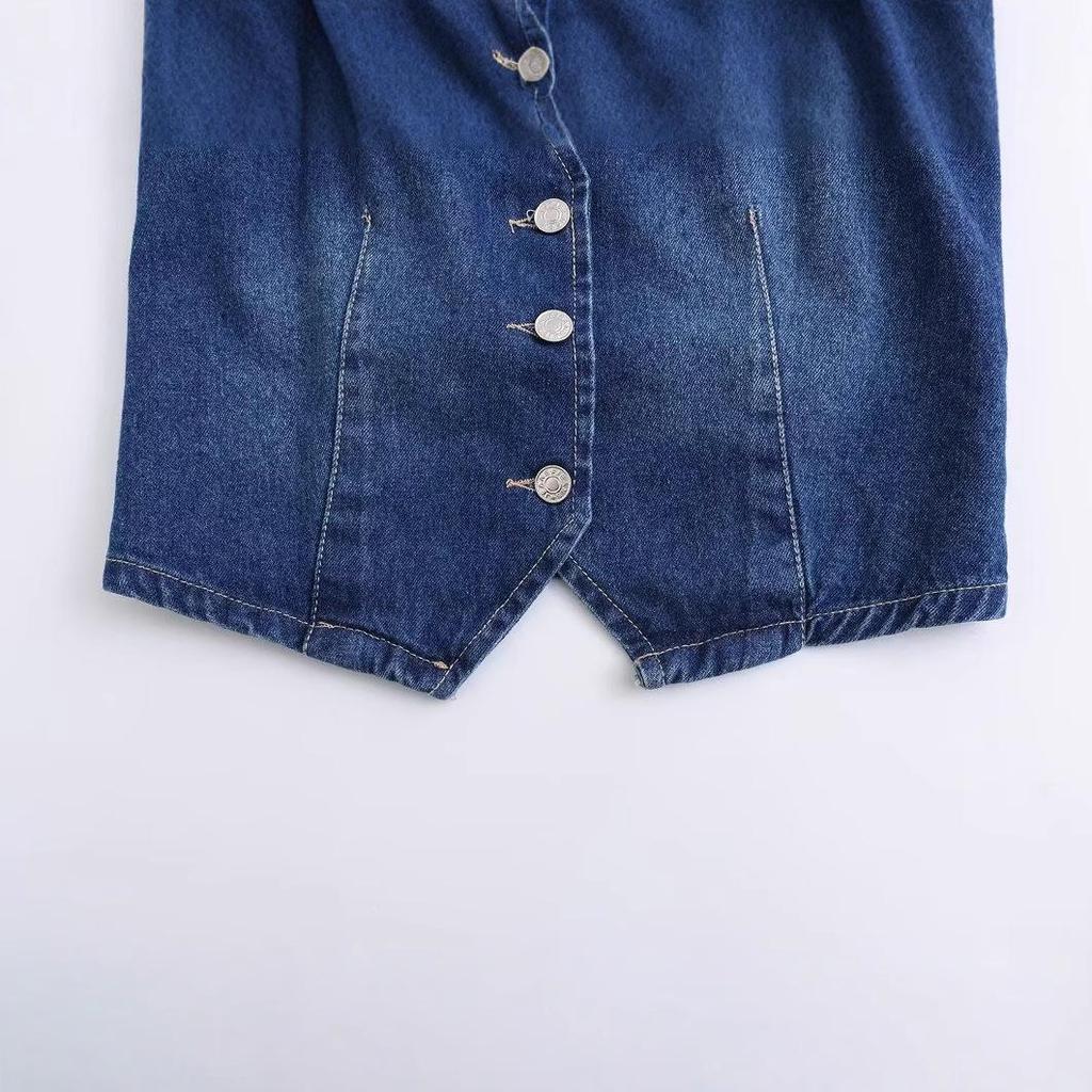 2024 Winter Women's European & American Style Fashionable Casual Denim V-Neck Sleeveless Vest