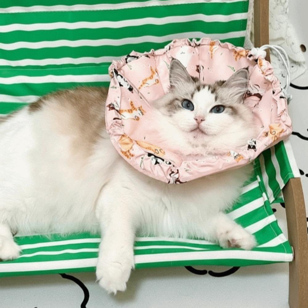Adjustable Cat Elizabethan Collar Anti Biting Waterproof Pet Protective Cone Collar Cartoon Pattern Breathable