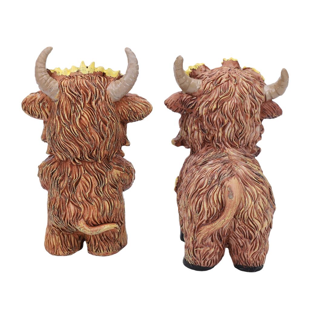 Flower Highland Cow Statue Cute Small Animal Figurines for Home Garden Kitchen Office