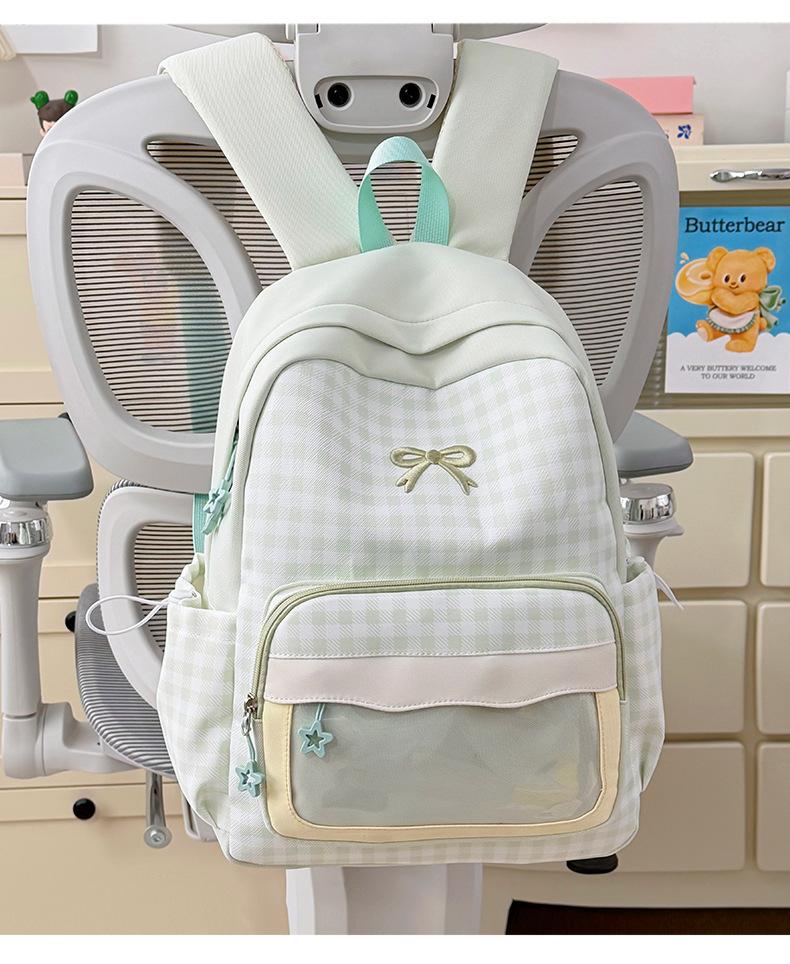 Schoolbag Japanese new high-value cute plaid bow backpack soft huhu sweet little fairy travel small backpack