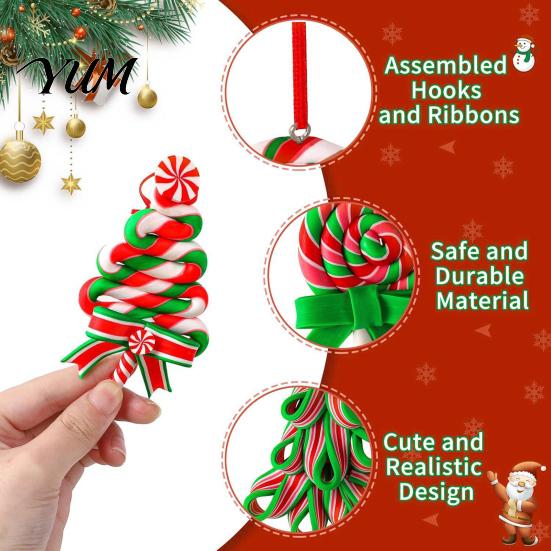 Walking Stick Ornaments 16 Pcs Christmas Lollipop Ornaments, Red Green Striped Peppermint Swirl Candy Cane Tree Hanging Decoration, Colorful