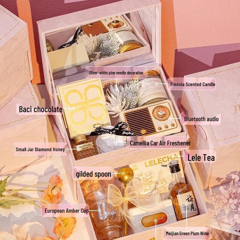 Pink Velvet Double Layer Gift Set with Aroma & Treats Pink Velvet Double Layer #Set 4