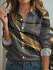 Autumn New Women's Shirts Gradient Stripes Print Blouse Lapel Neck Long Sleeve Office Ladies Tops Shirts Casual Womens Clothes