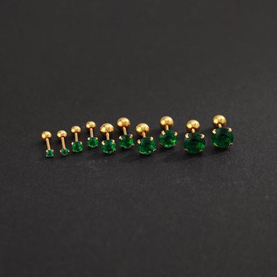 2PC Luxury Green Zircon 4 Claw Stud Earrings for Women Fashion Simple Stainless Steel Body Piercing Jewelry Accessories