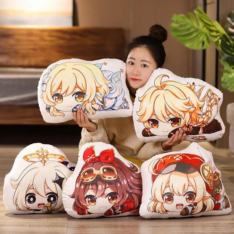 Genshin Impact Plush Pillow Anime Plushie Sofa Cushion Paimon Amber Lumine Keqing Klee Barbara Cartoon Stuffed Toy Birthday Gift