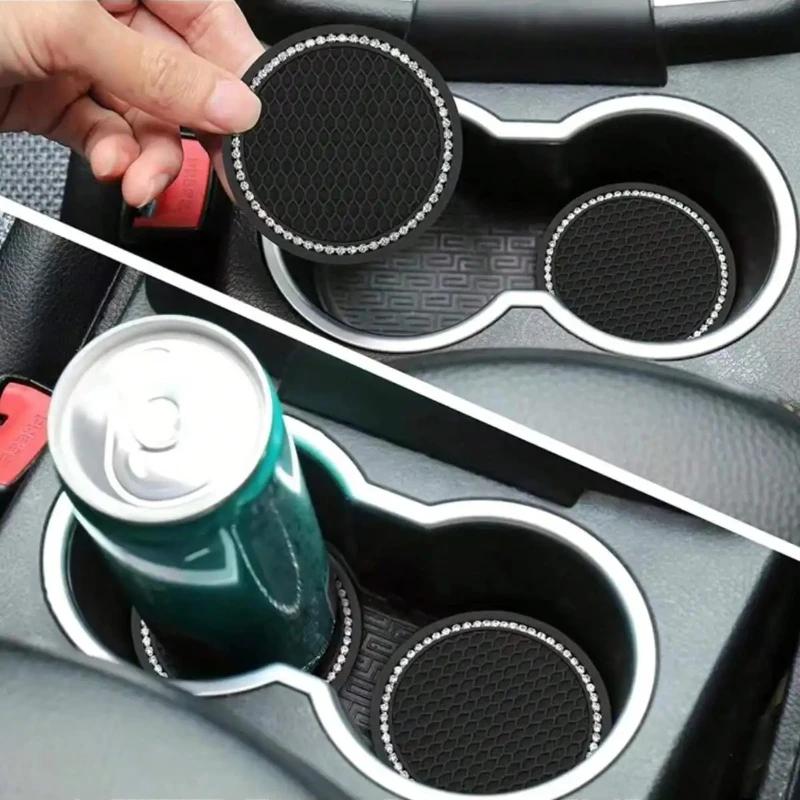 Interior Decoration Car Coaster 2pcs - Silica Gel Pad, Anti-slip Water Cup Mat, Bottle Holder, Styling Accessories
