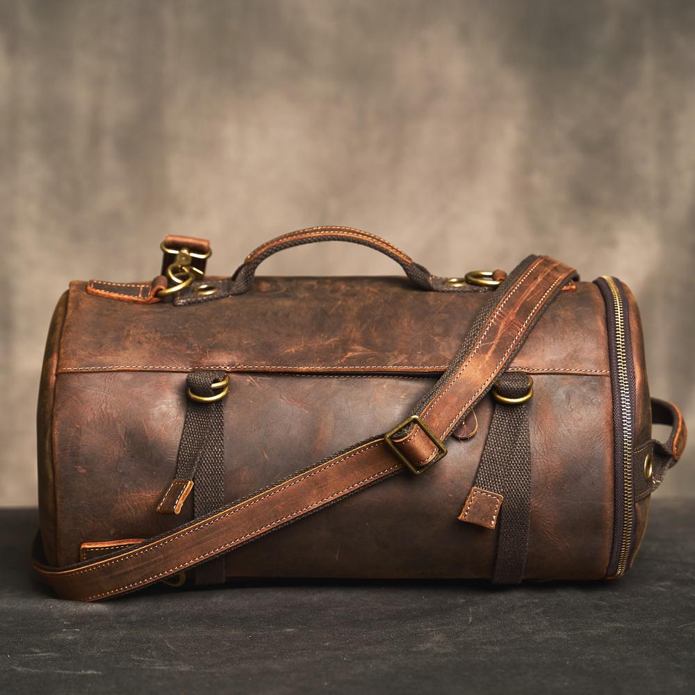 Zaino da Viaggio Multifunzione da Uomo in Pelle Crazy Horse Casual Grande Capacità Borsa a Spalla/Maniglia per Laptop Zaino da Escursionismo a Secchiello
