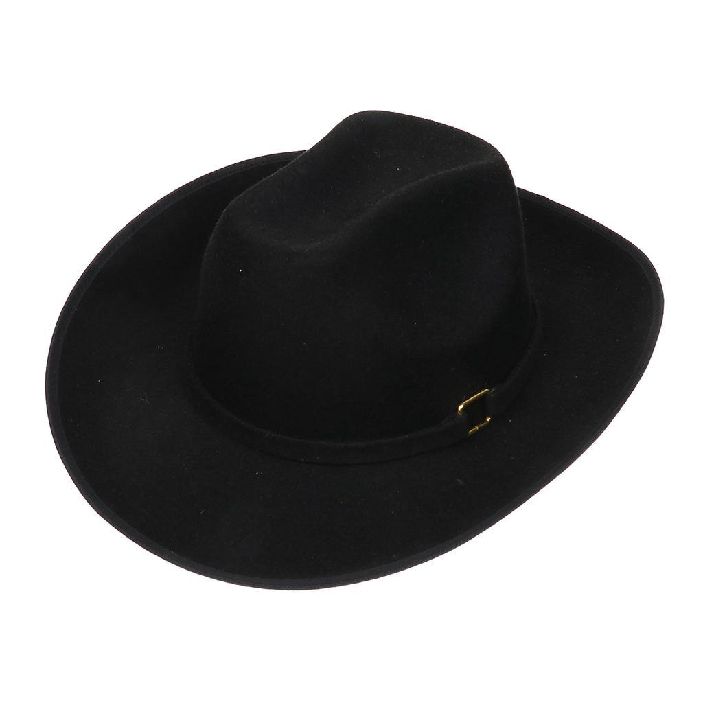 Unisex Western Cowboy Hat Wide Brim Roll‑Up Brim Double‑Top Felt Fedora Hat,10 Colors,Multiple Optional Detachable Hat Bands