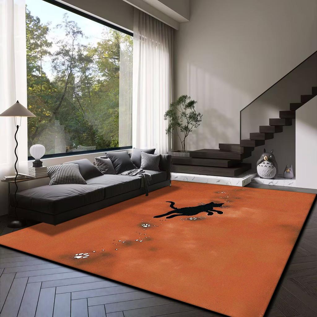 3D Niedliche Katze orange Cartoon Bereichsteppich Teppich für Wohnzimmer Schlafzimmer Sofa Spielzimmer Fußmatte Dekor Kind Rutschfeste Bodenmatte
