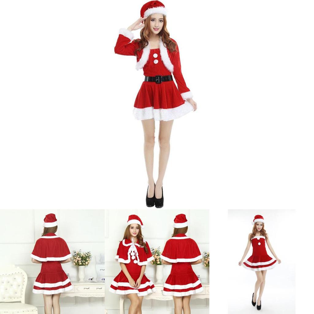 Christmas Santa Claus Adult Female Red Pleuche Dress Suit