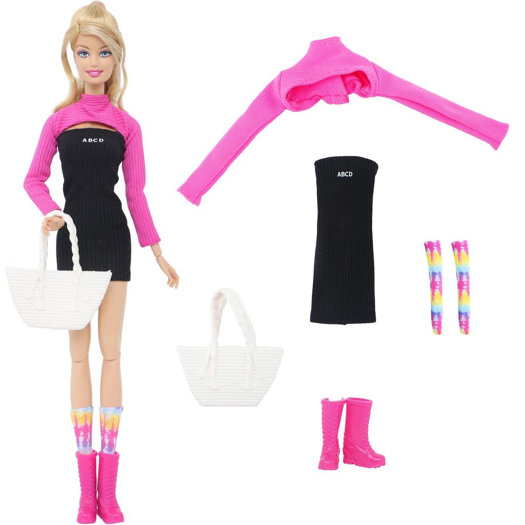 Fashion Doll Dress and Accessories for 30cm Doll 11.5'' Girl Doll Mini Gown with Cute Crown Handbag Shoes Boots Kids Toy Gift