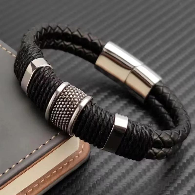 Genuine Leather Bracelet for Men, Vintage, Multilayer, Brown, Business Style, Formal Occasions Jewelry, Male Wrist Bangle Gift