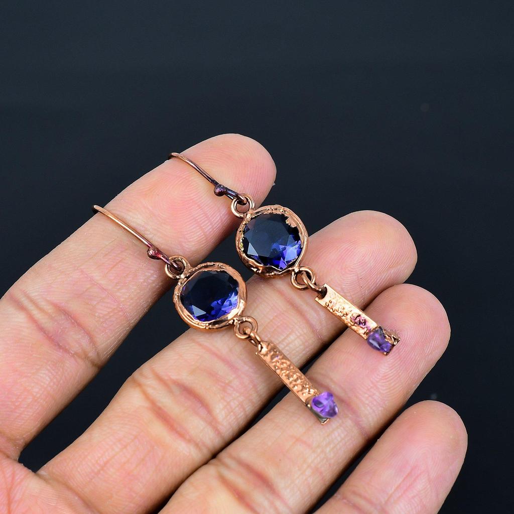 Amethyst Earrings Gemstone Jewelry, Copper Electroformed Earrings, Gift For Women Handmade Earrings