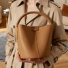 Real Leather Women's Bag, Vegetable Basket, New Top Layer Leather Commuting Women's Bag, High-end Feel, Hand-held Crossbody Bucket Bag
