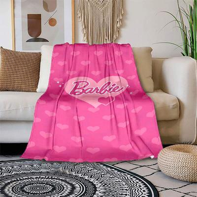 1pc Barbie Heart Pink Background Cartoon Blanket,Portable Throw for Travel & Camping, All Season Cozy Blanket,Ideal Gift