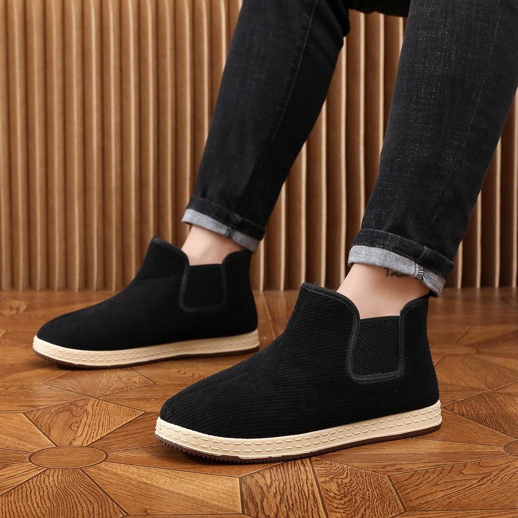 Men's 2025 Non-Slip Corduroy Cotton Slip-On Boots with Thick Velvet for Middle-Aged & Elderly