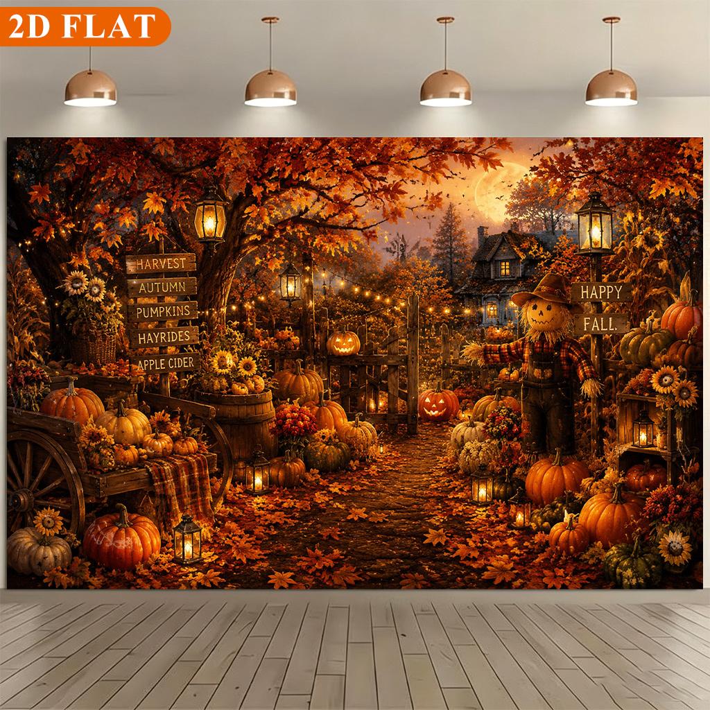 1 piece of 2D flat banner pumpkin lanterns light up during the harvest season durablezyc