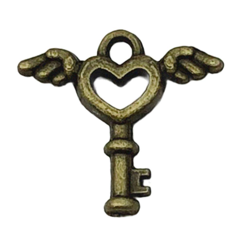 Multi-color Alloy Heart Wings Key Pendant Charm for DIY Jewelry