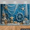 2D Nautical Theme Wall Tapestry 2D Flat Banner Sea Shell Starfish Ship Wheel Ocean Decor Beach House Living Room