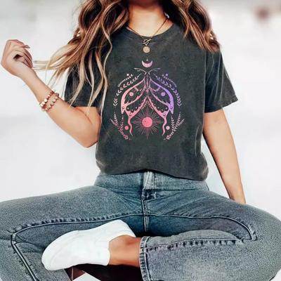 Camiseta Estampada de Manga Curta com Gola Redonda para Mulheres no Verão Casual e Fashion